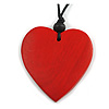 Red Wood Grain Heart Pendant with Black Cotton Cord - 100cm Long Max/ Adjustable