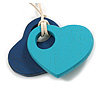 Dark Blue/Turquoise Wood Double Heart Pendant with White Leather Cord/ 80cm L/ Adjustable