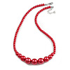 Red Graduated Glass Bead Necklace - 42cm L/ 4cm Ext