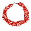 3 Row Red Shell And Glass Bead Necklace - 54cm L