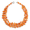 3 Row Orange Shell And Glass Bead Necklace - 56cm L