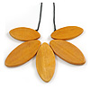 Mustard Yellow Wood Leaf with Black Cotton Cord Necklace - 90cm Long - Adjustable