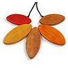Red/Orange/Brown/Yellow Wood Leaf with Black Cotton Cord Necklace - 90cm Long - Adjustable
