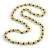 10mm D/ Solid Glass and Faux Pearl Bead Long Necklace (Yellow/Black Colours) - 108cm Long (Natural Irregularities)