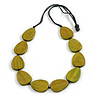 Geometric Washed Effect Lime Green Wood Bead Black Cord Necklace - 88cm Long Adjustable