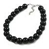 20mm/Chunky Polished Black Wood Bead Necklace - 43cm L/10cm Ext