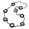 Handmade Black/White Floral Crochet Blue/White Glass Bead Long Necklace/ Lightweight - 100cm Long