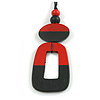 O-Shape Red/Jet Black Painted Wood Pendant with Black Cotton Cord - 88cm L/ 13cm Pendant