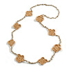 Handmade Camel Floral Crochet Antique White Glass Bead Long Necklace/ Lightweight - 100cm Long
