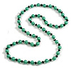 10mm D/ Solid Glass and Faux Pearl Bead Long Necklace (Green/Black Colours) - 108cm Long (Natural Irregularities)