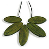 Green Wood Leaf with Black Cotton Cord Necklace - 96cm Long - Adjustable