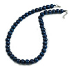 15mm/Unisex/Men/Women Dark Blue Round Wood Beaded Necklace/Slight Variation In Colour/Natural Irregularities/70cm L/3cm Ext