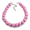 20mm/Chunky Polished Bubble Gum Pink Wood Bead Necklace - 43cm L/10cm Ext