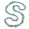Long Emerald Green Shell Nugget and Faceted Glass Bead Necklace - 110cm Long