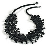 Multistrand Black Glass Bead Cotton Cord Necklace - 58cm Long