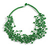 Multistrand Green Glass Bead Cotton Cord Necklace - 58cm Long
