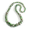 Long Graduated Wooden Bead with Floral Pattern in Green/Black/White Colours Necklace - 80cm Long