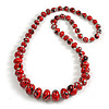 Graduated Wooden Bead Long Necklace in Red/Black/Metallic Silver Colours - 80cm Long