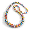 Long Graduated Oval/Round Wooden Bead Colour Fusion Necklace in Multi Colours - 80cm Long