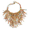 Statement Multicoloured Glass Bead Bib Style/ Fringe Necklace - 37cm Long/3cm Ext/ 15cm Front Drop