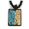 Rectangular Shell Pendant with Black Beaded Twisted Cord Necklace in Black/Teal/Yellow Colours - 44cm Long