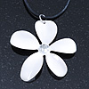 White Enamel 'Daisy' Pendant With Waxed Cotton Cord In Silver Tone - 38cm Length/ 7cm Extension