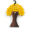 Bright Yellow Glass Bead/ Brown Wood Tree Of Life Pendant with Black Cotton Cord - 76cm L