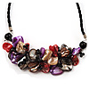 Stunning Purple/Red/Grey Shell-Composite Leather Cord Necklace - 44cm Length