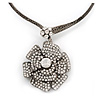 Large Dimensional Swarovski Crystal 'Flower' Pendant Collar Necklace In Burn Silver Finish - 39cm Length
