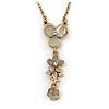 Light Grey/ Beige Enamel Floral Dangle Pendant Gold Tone Chain Necklace - 36cm Length/ 8cm Extension