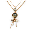 Gold Plated Double Chain Floral Medallion With Beaded Tassel Necklace - 38cm Length/ 6cm Extension