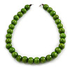Chunky Lime Green Wood Bead Necklace - 60cm L