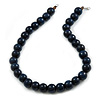 Chunky Dark Blue Wood Bead Necklace - 60cm L