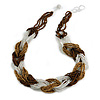 Unique Braided Glass Bead Necklace In Brown/ Bronze/ Transparent - 52cm Long