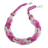 Unique Braided Glass Bead Necklace In Pink/ Transparent - 52cm Long