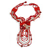 Red/ Transparent Glass Bead, Sea Shell Component Tassel Necklace with Button and Loop Closure - 44cm L (Necklace)/ 17cm L (Tassel)