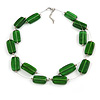 Two Strand Square Green Glass Bead Silver Tone Wire Necklace - 48cm L/ 5cm Ext