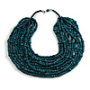 Statement Multistrand Layered Bib Style Wood Bead Necklace In Teal - 50cm Shortest/ 70cm Longest Strand