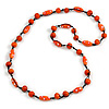 Orange Wood Bead Black Cotton Cord Necklace - 80cm L