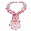 Pink/ Transparent Glass Bead, Sea Shell Component Tassel Necklace with Button and Loop Closure - 44cm L (Necklace)/ 17cm L (Tassel)