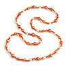 Peach Orange/ White Glass Bead Long Necklace - 84cm Long