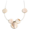 Delicate Floating Off White Shell Bead Wire Necklace in Silver Tone - 44cm L