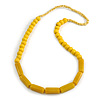 Yellow Wood and Ceramic Bead Cotton Cord Necklace - 68cm Long