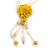 Yellow Leather Daisy Pendant with Long Cotton Cord - 80cm L/ 18cm L Pendant - Adjustable