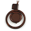 Brown Double Circle Wooden Pendant Cotton Cord Long Necklace - 80cm L/ 10cm Pendant - Adjustable