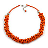 Orange Cluster Wood Bead Orange Cotton Cord Necklace - 52cm L/ 4cm Ext