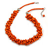 Orange Cluster Wood Bead Orange Cotton Cord Necklace - 52cm L/ 4cm Ext