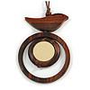 Brown/ Cream Bird and Circle Wooden Pendant Cotton Cord Long Necklace - 84cm L/ 10cm Pendant