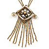 Vintage Inspired Square Tassel Pendant with Double Chain Necklace In Antitque Gold Tone - 68cm L/ 6cm Ext