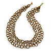 3-Strand Golden/ Brown Glass Bead Oval Link Necklace - 70cm L